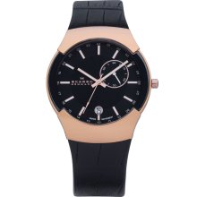 Skagen 983XLRLDB Denmark Black & Rose Gold GMT Dual-Time Men's Watch