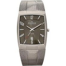 Skagen Charcoal Rectangle Dial Titanium Mesh Mens Watch 851lttm