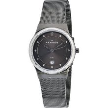 Skagen Ladies Denmark Twisted Topring Grey Dial Steel Mesh Band Watch 880lmms