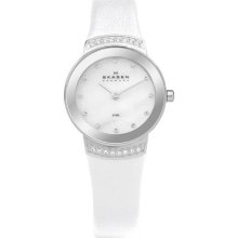 Skagen Ladies Stainless Steel Quartz Mother Of Pearl Dial Leather Strap 812SSLW1