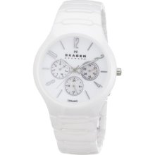Skagen Stainless Steel White Label Women's Quartz Watch With White Dial Analogue Display And White Ceramic Bracelet 817Sxwc1