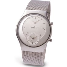 Skagen Unisex Stainless Mesh Round Dual Time Watch - Chrome Dial - 733XLSS