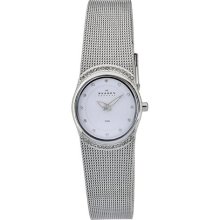 Skagen White Dial Swarovski Crystal Stainless Steel Mesh Ladies W ...