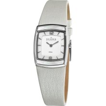Skagen Women's 855SSLW1 Steel Mother-Of-Pearl Arabic Numeral Dial Watch - Leather - White