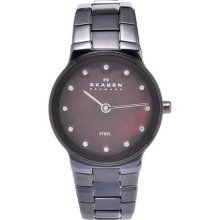 Skagen Women's Brown Stainless Steel Crystal Watch (Skagen Women's Brown MOP Steel Linked Bracelet)