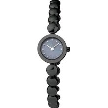 Skagen Womens Crystal Stainless Watch - Black Bracelet - Pearl Dial - 107XSMXM