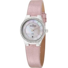 Skagen Women's 'Glitz' Stainless Steel and Pink Fabric Crystals Quartz Date Watch