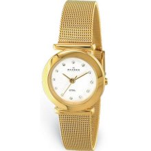 Skagen Women's Goldtone Stainless Round Mesh Glitz Watch - White Dial - 107SGGD