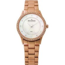 Skagen Women's Link Watch Band with Swarovski Accents - Rosetone - One Size