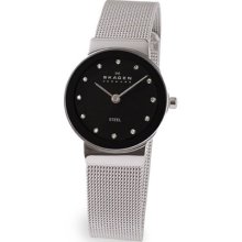 Skagen Women's Stainless Round Mesh Glitz Watch - Black Dial - 358SSSBD