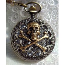 Skull and Crossbones pocket watch, men's pocket watch, front case is mounted with skull and crossbones