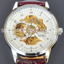 Soki Skeleton Mens Analog Mechanical Automatic Self Wrist Band Watch W098