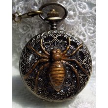 Spider pocket watch, mens pocket watch with spider mounted on front case