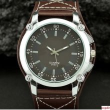 Sport Leader- Mens Brown Pu Leather Quartz Wrist Watch Casual Analog Hour Clock