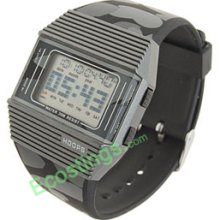 Sports Multifunction Waterproof Gray Plastic Band Boy Watch