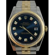 SS & gold jubilee rolex datejust men watch blue diamond dial fluted bezel