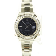 Stainless Steel 41mm Datejust II Model 116334 Black Roman Dial & A Custom Added 2 Ct. Diamond Bezel
