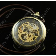Steampunk Watch--Vintage Brass Steampunk Skeleton Mechanical Pocket Watch Necklace