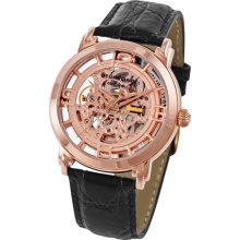 Stuhrling 165 334514 Winchester Skeleton Auto Rose Dial Black Leather Mens Watch