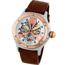 Stuhrling 4at Alpine Auto Rosetone Skeleton Dial Brown Leather Mens Watch