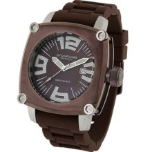 Stuhrling 613 3316k59 Milano Piazza Swiss Brown Dial Brown Rubber Mens Watch