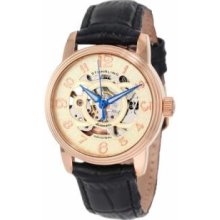 Stuhrling Original 107EL.114531 Ladies Delphi Automatic Classique Delphi Omega Rosetone Automatic Skeleton Black Strap Watch Gift Set