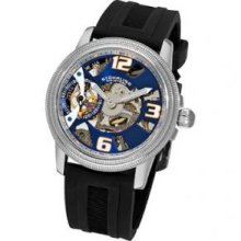 Stuhrling Original 228A.33166 Mens Skeleton on a Black Rubber Strap with Blue Skeleton Dial and Silver Outer Ring