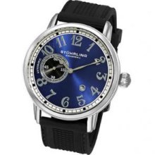 Stuhrling Original 229A2.33166 Mens Round Watch on a Black Rubber Strap Stainless Steel Case and Blue Dial with Silver Outer Track