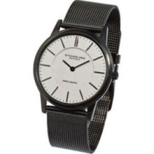 Stuhrling Original 238.32592 Mens Newberry Swiss Quartz Black Case with Silver Dial on Black Mesh Bracelet