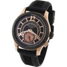 Stuhrling Original 247.3324B61 Mens Baily Automatic Watch on a Black Rubber Strap and Rose Tone Caseandamp;#44; Black Bezelandamp;#44; Black-Rosegold Dial