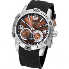 Stuhrling Original 265A.331659 Mens Multi Function on a Stainless Steel Case and Black Rubber Strap Brown Dial