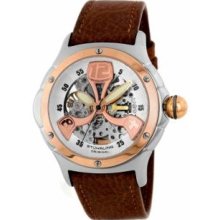 Stuhrling Original 4AT.332534 Mens Lifestyle Alpine with Stainless Steel Case Rosegold Skeletonized Dial and Brown Strap Watch