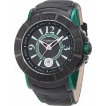 Stuhrling Original 543.332P571 Mens Lifestyles Sentry Swiss Quartz with Black IP Case Black Dial with Green Accents and Black Leather Strap Watch