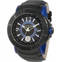 Stuhrling Original 543.332U551 Mens Lifestyles Sentry Swiss Quartz with Black IP Case Black Dial with Blue Accents and Black Leather Strap Watch