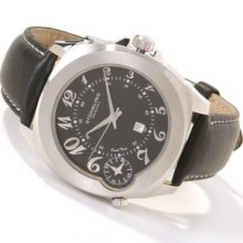 Stuhrling Original Men's Piattino Di Volo Dual Time Leather Strap Watch BL