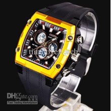 Style Ohsen Digital Golden Square Rim Pu Strap Men Sport Watch Alarm