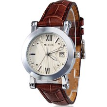 Style Unisex Calendar Leather Analog Quartz Wrist Watch (Brown)