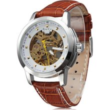 Style Women's Fashion PU Analog Mechanical Wrist Watch (Brown)