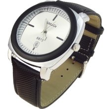 Stylish Leather Band O Shaped Dial Wrist Watch without Number (Black) - Black - Leather
