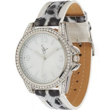 Susan Graver Animal Print Strap Watch with Crystal Accents - Grey Leopard - One Size