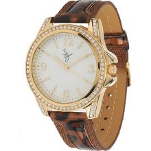 Susan Graver Animal Print Strap Watch with Crystal Accents - Brown Leopard - One Size