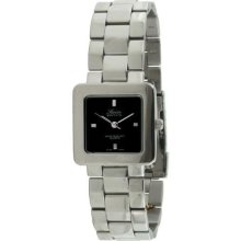 Swiss Edition Se3813M-Bk Swiss Made Mens Silver Square Watch With A Black Dial
