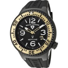 Swiss Legend Men's Neptune Black Dial Gold Tone Bezel Black Silicone