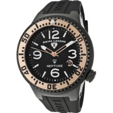 Swiss Legend Men's Neptune Black Dial Rose Gold Tone Bezel Black Silic