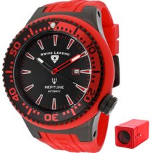 SWISS LEGEND Watches Men's Neptune Automatic Black Dial Red Silicone