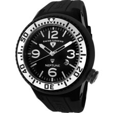 SWISS LEGEND Watches Men's Neptune Black Dial Silver Bezel Black Rubbe