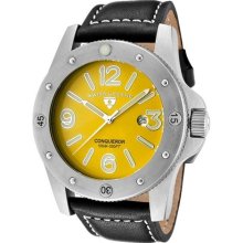 SWISS LEGEND Watches Men's Conqueror Yellow Dial Black Leather Black