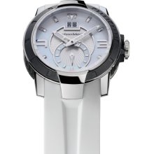 Technomarine Unisex Watch 609001 With White Mop Dial And Black Bezel With White Silicone Straps