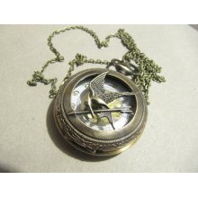 The Hunger Games Pocket Watch Necklace, Inspired Mockingjay Locket Necklace With Arrow in retro style
