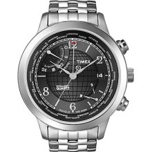 Timex Intelligent Quartz Men's World Time Watch With Black Dial Analogue Display And Silver Stainless Steel - T2n610